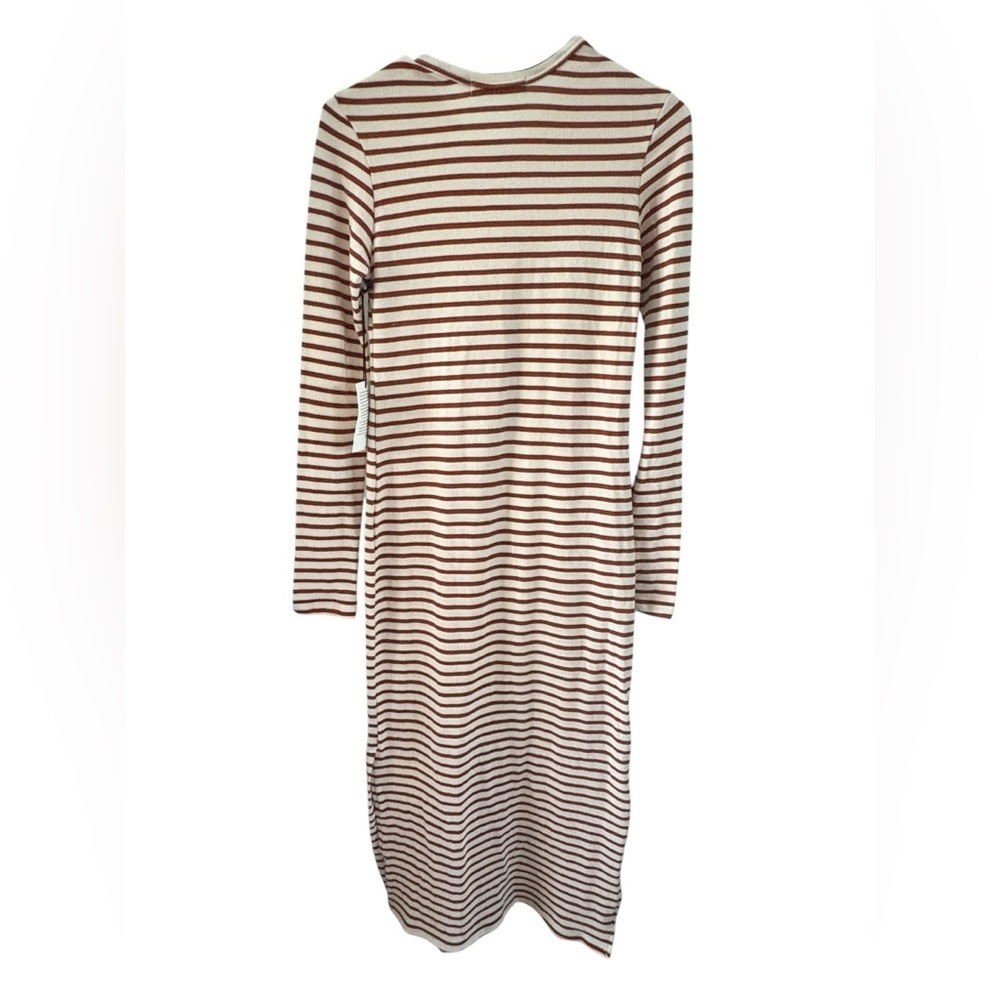 Electric & Rose Long Sleeve Dress in Cream and Amber Stripes - Picture 5 of 6
